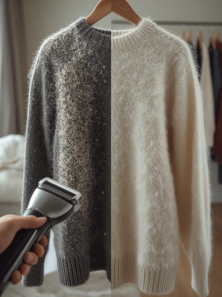 fabric shaver in action